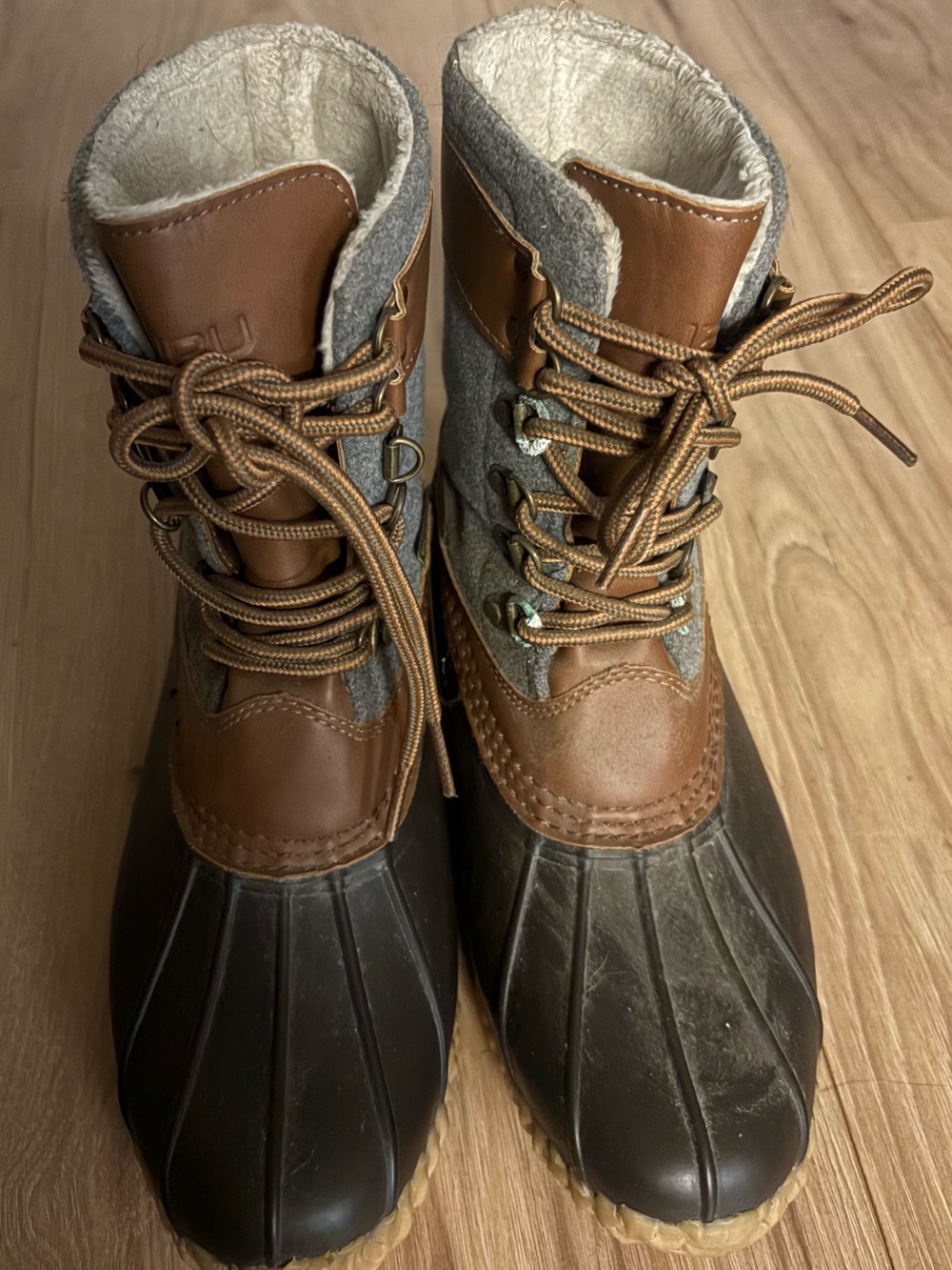 JBU Women's Brown and Gray Winter Duck Boots